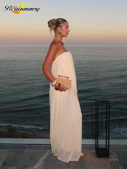 Women's Strapless Draped Maxi Dress