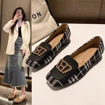 Women's Checked Buckle-Detail Loafers