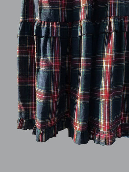 Women's Plaid Maxi Skirt, Ruched & Ruffled Design, Elastic Waist Casual Elegant Long Skirt