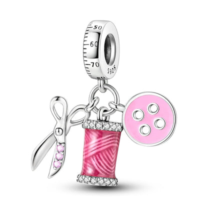 Pink Charms Original 925 Sterling Silver Heart Bow Perfume Bottle Charms Beads Pendants Fit Bracelet DIY Women Jewelry Making