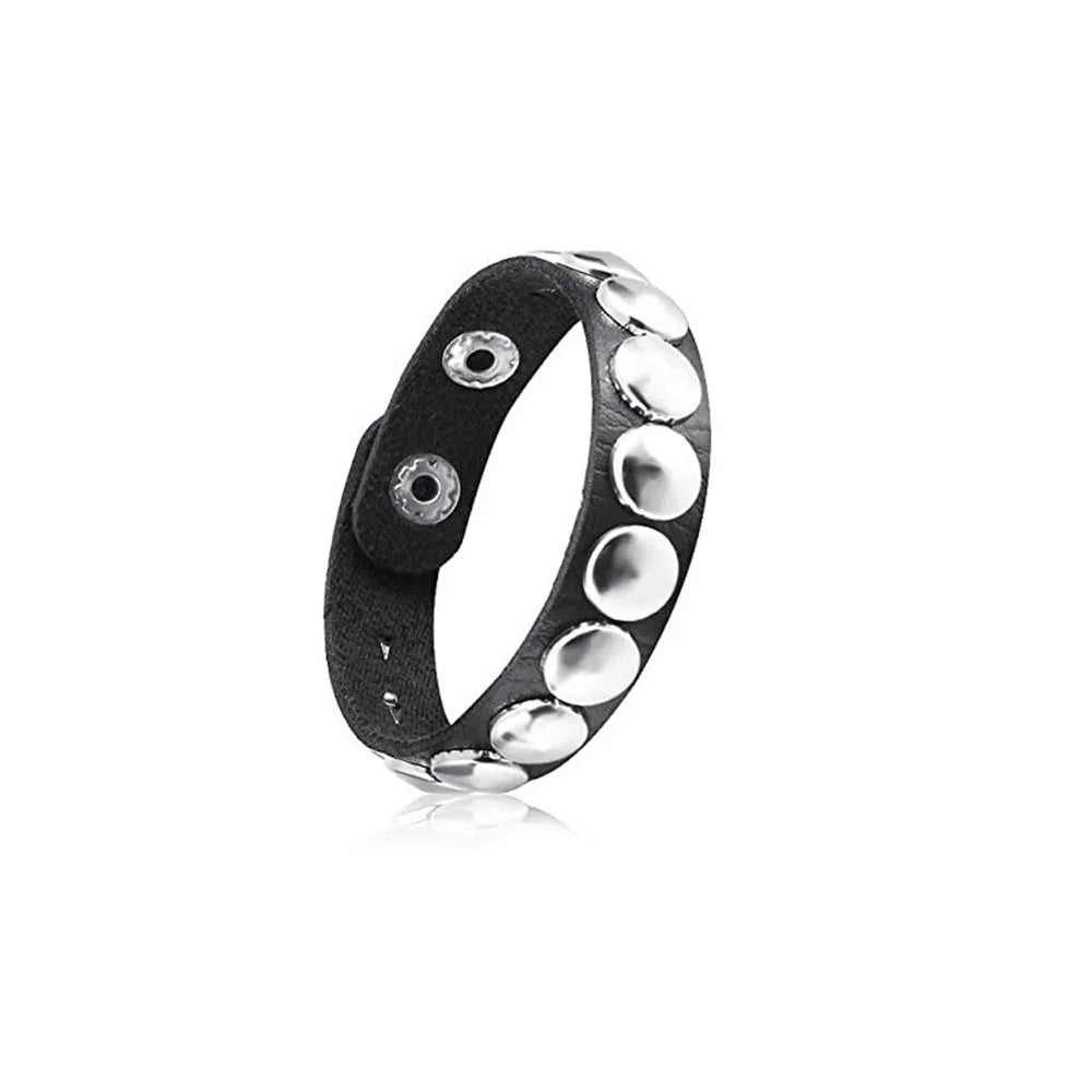 80s Black Round Square Gothic Spike Bracelet Punk Rock Bracelet Studded Faux Leather Bracelet for Men Women