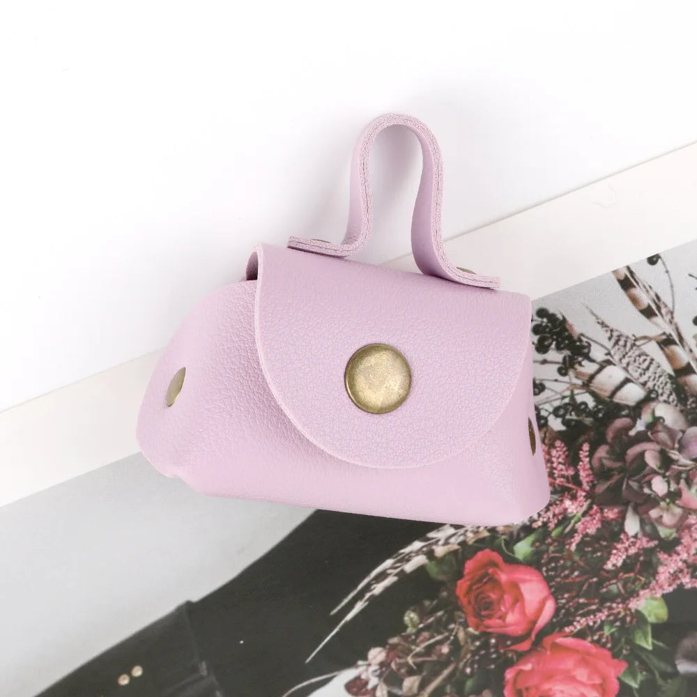 LATS Retro Cute Small Leather Bag Long Necklace for Women Fashion Sweater Chain Neck Hanging Jewelry Versatile Accessory Gift