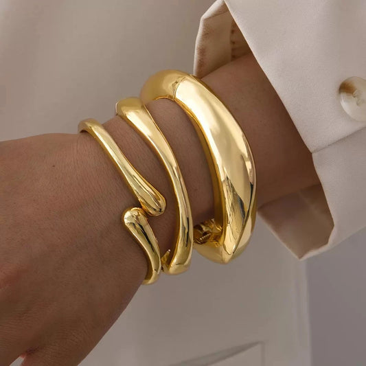 1PC Minimalist Gold Color Chunky Cuff Bangle For Women Fashion Elegant WaterProof Design Open Bracelet Retro Jewelry Accessories