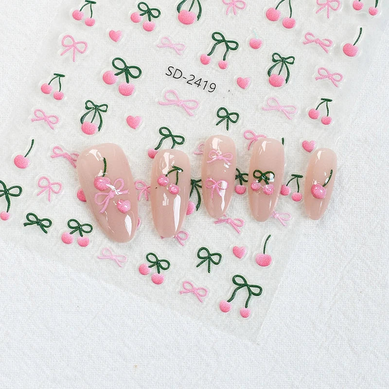5D Embossed Nail Art Decals Elegant Petals Florals Daisy Flowers Leaves Adhesive Sliders Stickers For Manicure Tips Decoration