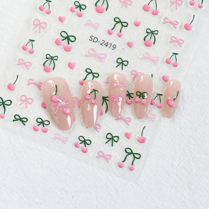 5D Embossed Nail Art Decals Elegant Petals Florals Daisy Flowers Leaves Adhesive Sliders Stickers For Manicure Tips Decoration