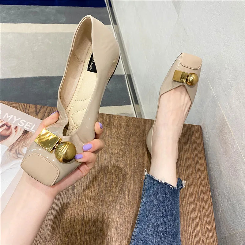 Women Flats Pu Leather Yellow Flat Shoes Solid Color Soft Sole Slip on 2025 Summer Female Fashion Shoes Square Toe Ballet Shoes
