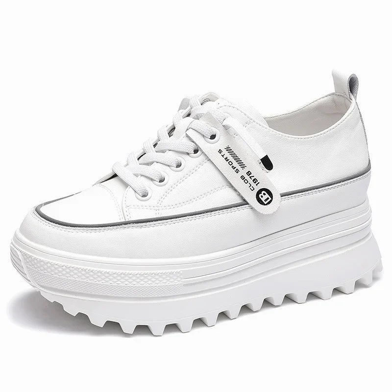 Fujin 5.5cm Genuine Leather Platform Wedge Shoes Chunky Sneaker White Casual Shoes Comfortable Breathable Autumn Autumn Shoes