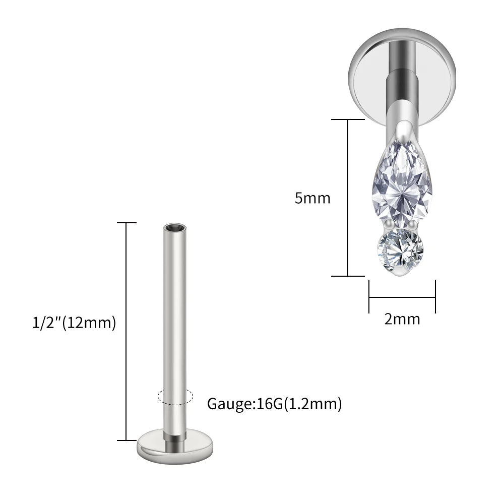 Right Grand ASTM F136 Titanium Teardrop Opal Cartilage Earring 16G Tiny Round CZ Forward Helix Labret Stud Piercing Jewelry