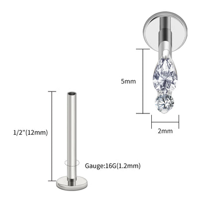 Right Grand ASTM F136 Titanium Teardrop Opal Cartilage Earring 16G Tiny Round CZ Forward Helix Labret Stud Piercing Jewelry