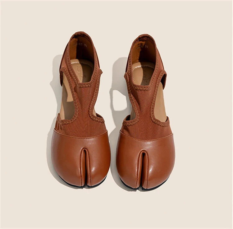Split Toe Tabi Ballet Flats And Loafers Brand Designer Ultra Soft Leather Mary Jane Ballet Flats Women's Hollow out Shoes