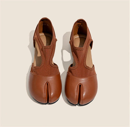 Split Toe Tabi Ballet Flats And Loafers Brand Designer Ultra Soft Leather Mary Jane Ballet Flats Women's Hollow out Shoes