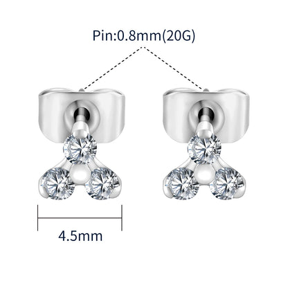1 Pair Right Grand ASTM F136 Titanium 20G Trinity CZ Stud Earrings Simple Hypoallergenic Triple Flower Cartilage Earring Set