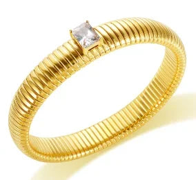 Bamboo Beads Punk Gold Plated Bangle for Women Men Trendy Stainless Steel Metal Bracelets Geometric Round Bead Jewelry Accessory