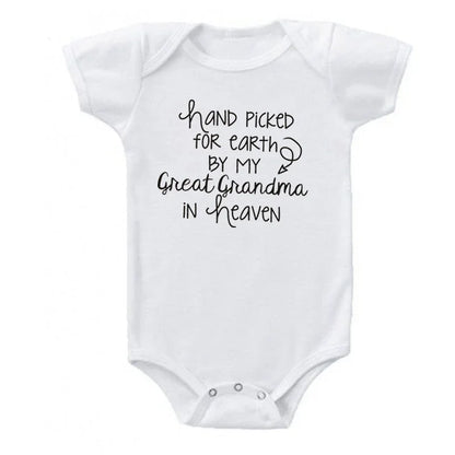 Hand Picked For Earth By My Great Grandma In Heaven Baby Summer Bodysuits Cotton Newborn Jumpsuit Short Sleeve Body Baby Outfits