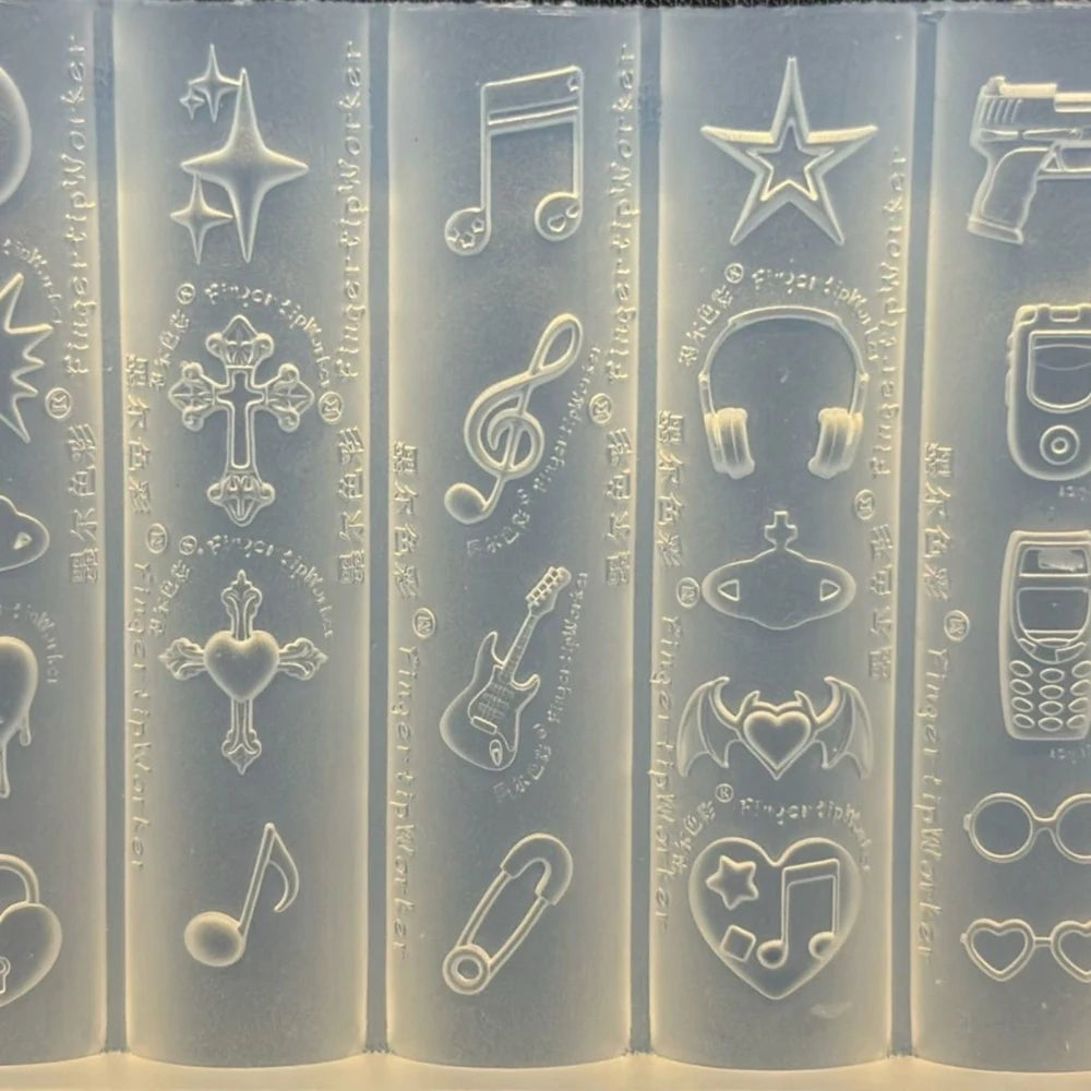 Music Phone Stars Nail Mold Sweet Cool Punk 3D Silicone Mold Plate Templates For Nails Charms Crafts Transparent Mold Decor