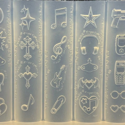 Music Phone Stars Nail Mold Sweet Cool Punk 3D Silicone Mold Plate Templates For Nails Charms Crafts Transparent Mold Decor