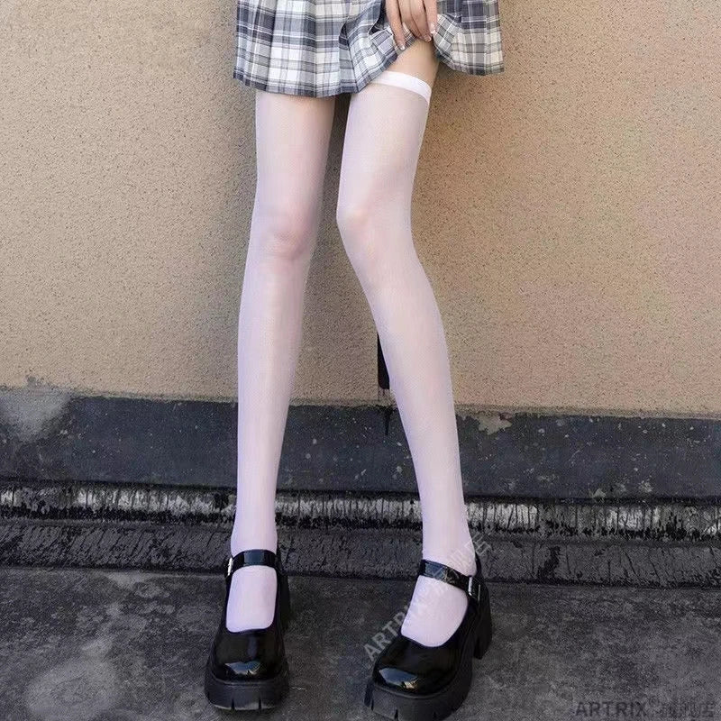 Sweet Lolita Leggings Japanese Girl's Bow Cross Tie White High Stockings JK Love Poker Women's Ultrathin Black Sexy Knee Socks