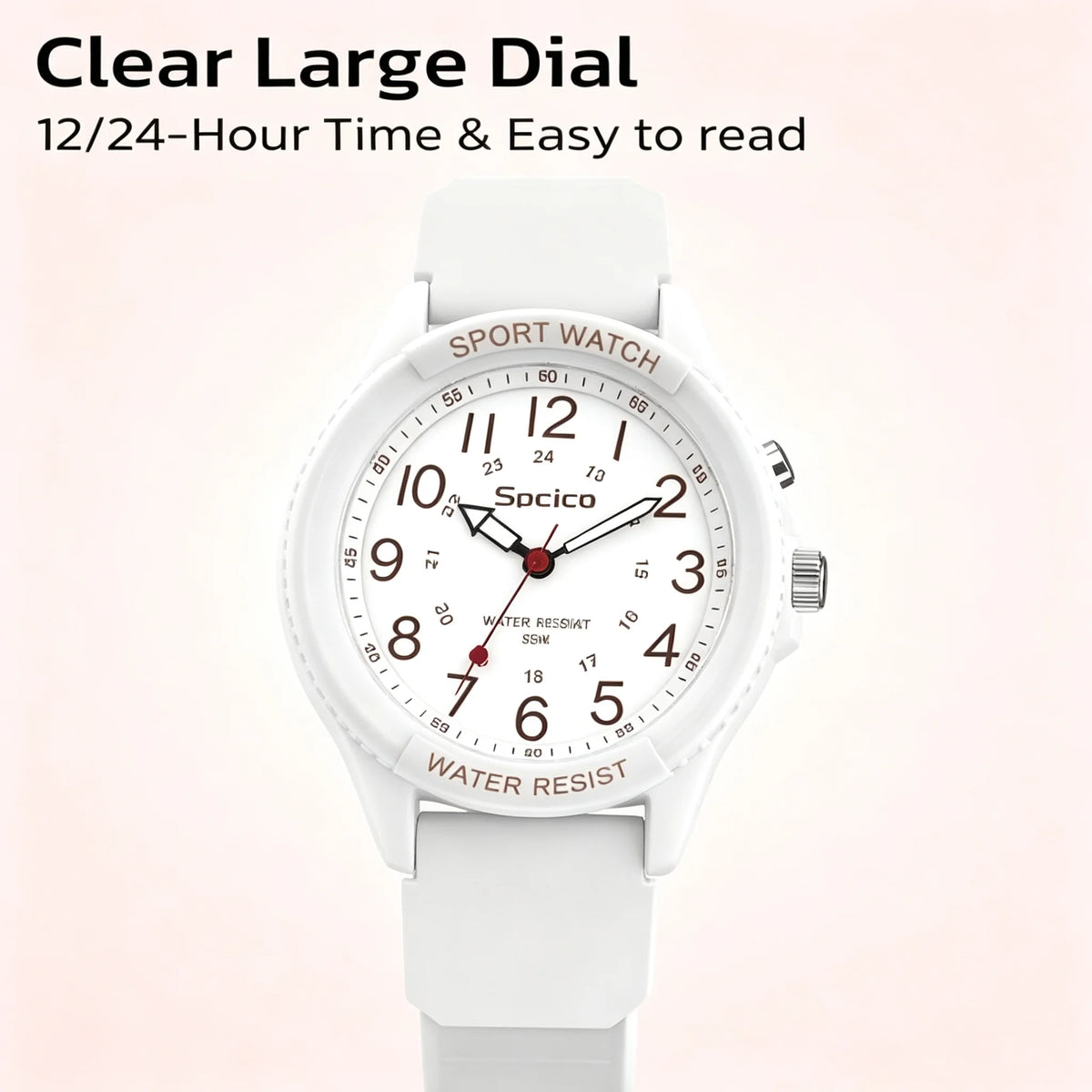 SOCICO Analog Watch for Women Nurses 50M Waterproof Night Light 12/24H Clear 39mm Case, Nurse Essentials, Soft Band, Shockproof
