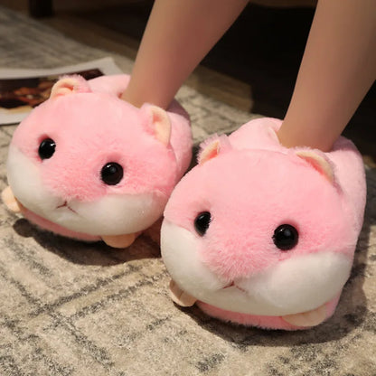Winter Funny Slippers Women Cute Rabbit Husky Shoes Indoor Home Warm Plush Soft Sole Girl Cartoon Hamster Flurry Winter Footwear