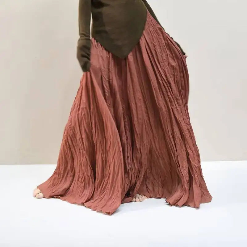 Pleated Long Skirts Women 2026 Spring Summer Fashion Loose Casual Elegant Maxi Skirt