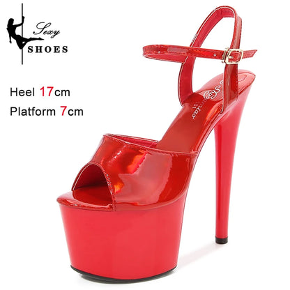 New 20CM/8Inch High Heels Dance Shoes Sandals Women Summer New 2023 Buckle Strap Platform Club Stiletto Gladiator Stripper Heels