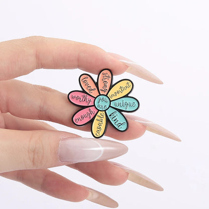 Motivational Flower Brooch Enamel Pins Encouraging Quotes You are Enough Worthy Strong Brooch Bag Clothes Badge Gift for Friends