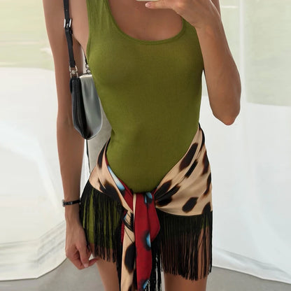 Floral Embroidery Fringe Wrap Mini Skirt Low Rise Self Tie Asymmetrical Hem 2026 Spring Summer Festival Women Boho Party Outfit