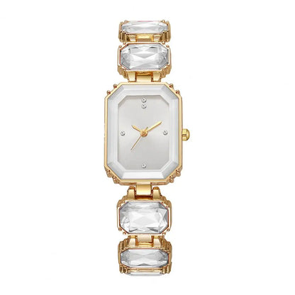 Ladies Bracelet Quartz Watch Sparkling Rhinestone Rectangular Dial Watch Faux Diamond Bracelet Wristwatch For Jewelry Timepiece