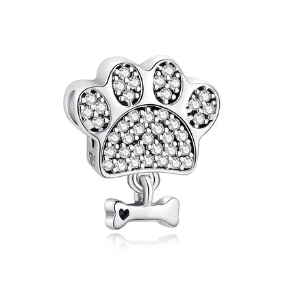 Original 925 Sterling Silver Charms Love Pets Dog Cat Paw Print Pendant Beads Fit Brand Bracelets Necklaces Women DIY Jewelry