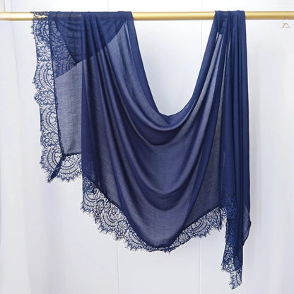 Ramadan Rayon Cotton Modal Hijab Scarf Lace L Edge Splicing Turban Breathable Shawl Cotton Plain Scarf Headscarf Women Hijabs