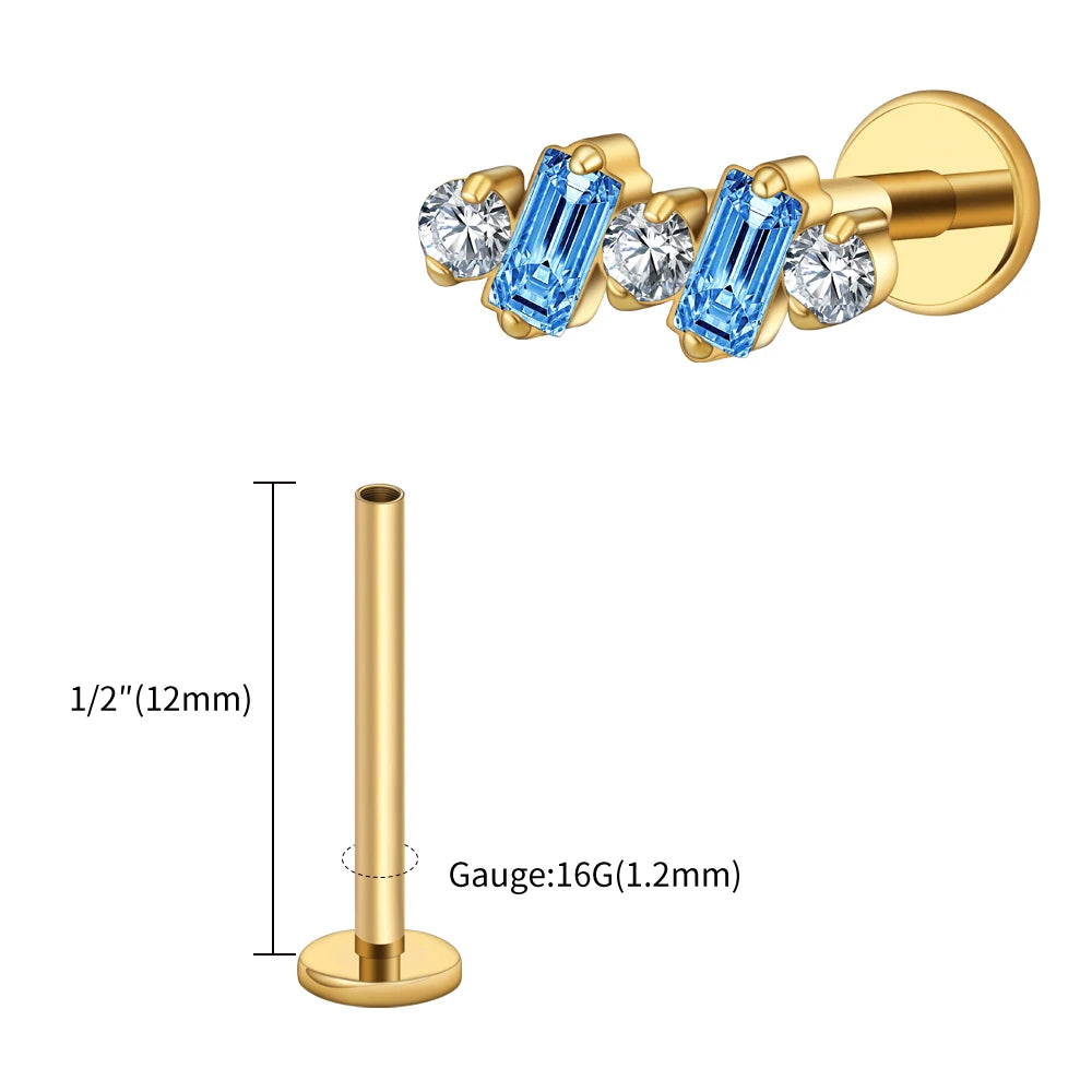 Right Grand ASTM F136 Titanium 16G Baguette CZ Climber Stud Earring Cluster Cartilage Helix Labret Stud Piercing Body Jewelry