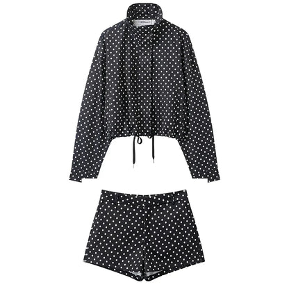 TARUXY Fashion Polka Dot Print Jacket Coat Women's Stand Collar Long Sleeved Workwear Coat Ins Hot Short Casual Female Jackets