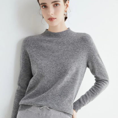 First-Line Seamless Women's Half-Turtleneck 100% Pure Wool Sweater Solid Color Long Sleeve Pullover Knitted Bottoming Sweater
