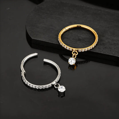 Right Grand ASTM F136 Titanium Round CZ Drop Helix Hoop Ring 16G Dangle Charm Segment Conch Clicker Cartilage Piercing Jewelry