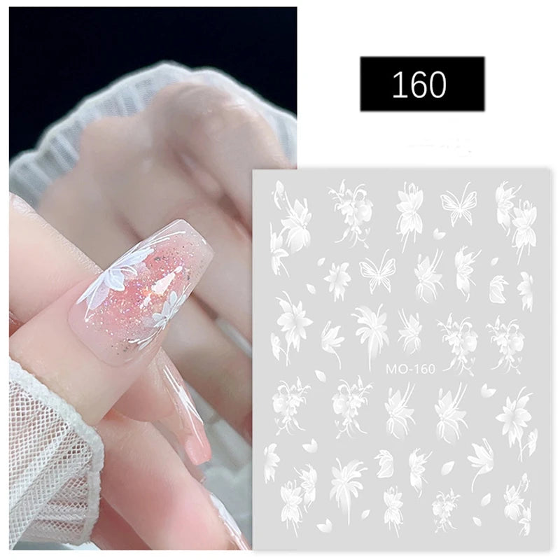 5D Embossed Nail Art Decals Elegant Petals Florals Daisy Flowers Leaves Adhesive Sliders Stickers For Manicure Tips Decoration