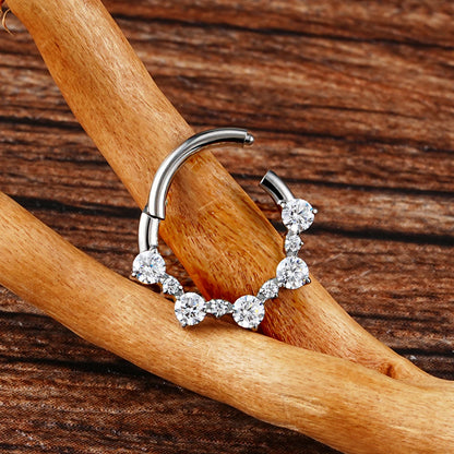 Right Grand ASTM F136 Titanium 16G Hinged Daith Earring Segment Hoop 8mm/10mm CZ Septum Clicker Nose Ring Piercing Body Jewelry