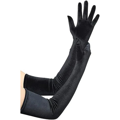 53cm Women Velvet Long Warm Evening Dress Elegant Etiquette Black Elasticity Gloves Retro Style Banquet Party Accessories