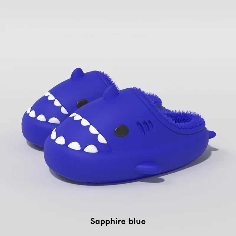 Litfun Fuzzy Shark Slippers For Women Men Winter Indoor Plush Cartoon Cotton Shoes New Outdoor Adults Kids Waterproof Furry Shoe