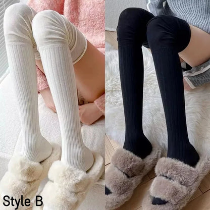 Spring Fall Knee High Stockings for Women White Vertical Stripe Long Socks Fashion Girls JK Skinny Boots Sock Japanese Style
