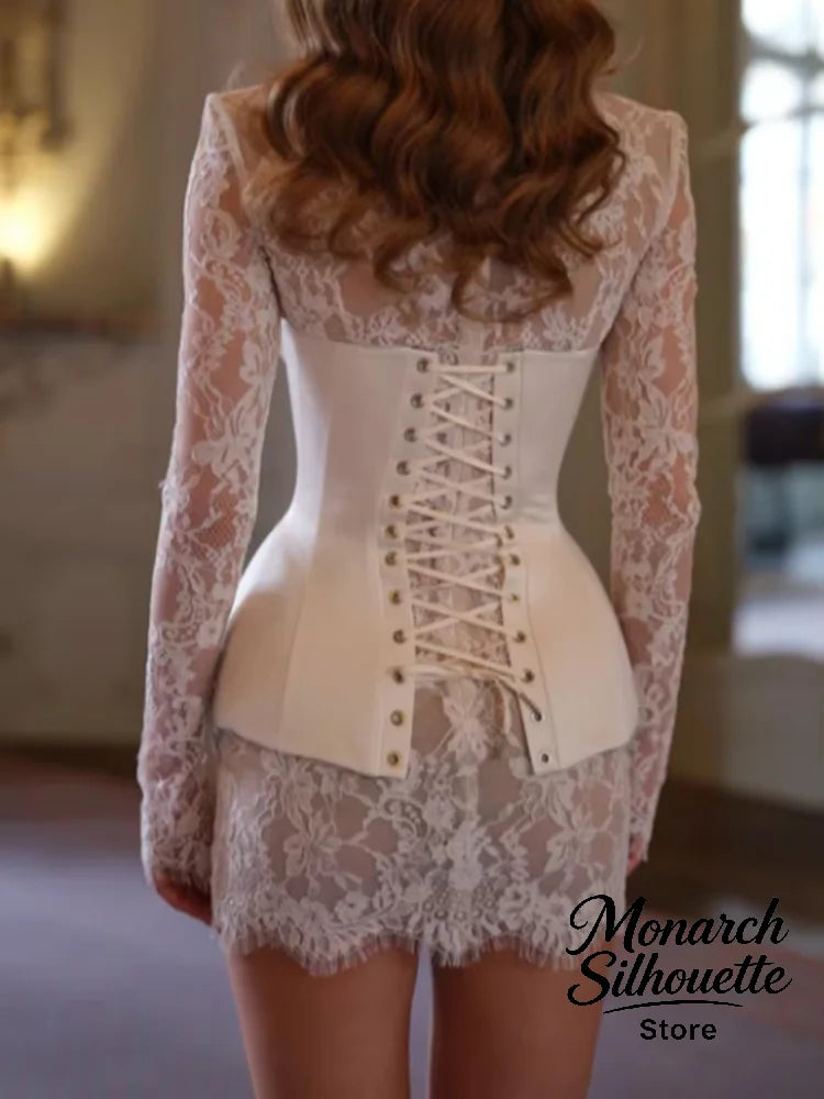 Solid Satin Lace Corset Mini Dress Women Sexy Spaghetti Strap Sheer Panel Slim Fit Short Dresses 2026 Trendy Lady Night Out Wear