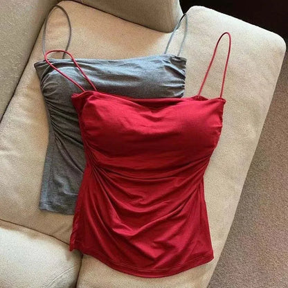 Summer Camisoles Tank Tops Women With Built In Bra  Strap Tanks Vest Sleeveless Tees Cropped Top Solid Color Casual Top