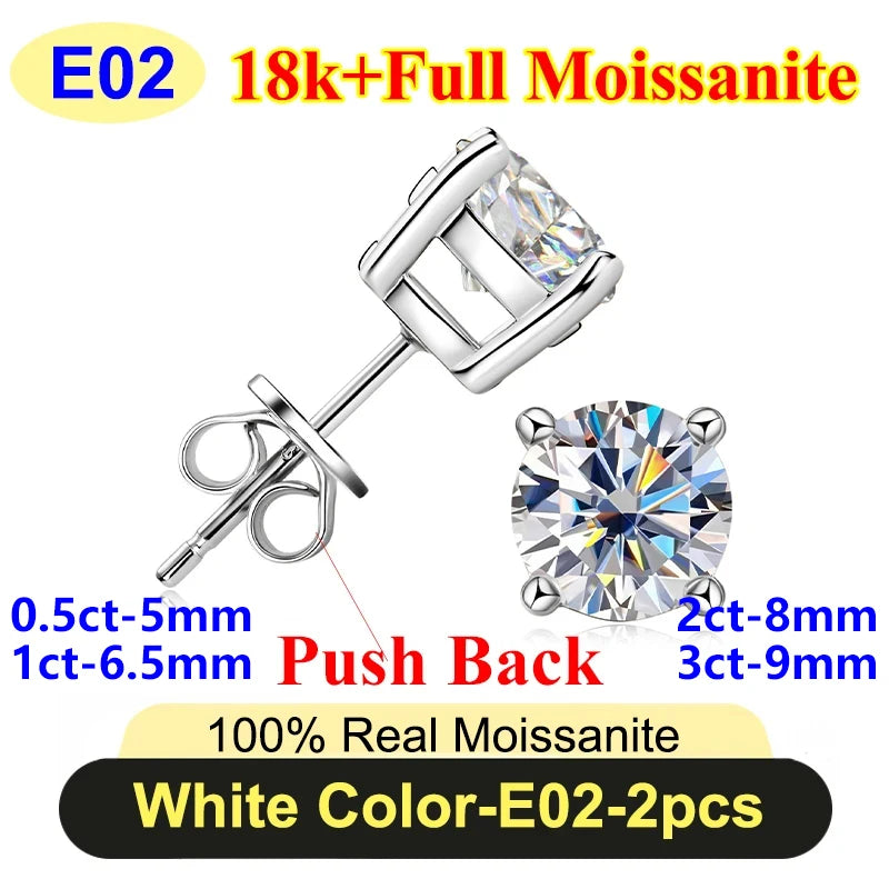 PureNew 0.5-3ct Classic Full Moissanite Earrings For Women S925 Silver Plated 18k Gold D Color VVS1 Women's Moissanite Earrings