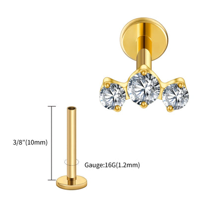 Right Grand ASTM F136 Titanium Triple CZ Cluster Cartilage Earring 16G Mini CZ Labret Tragus Helix Medusa Flat Back Piercing