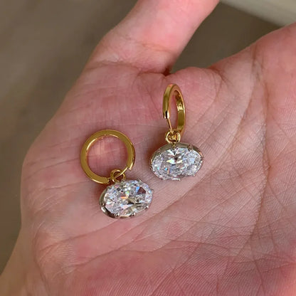 Fresh elegant simple earring Drape high-end fashion oval diamond pendant earrings for women suitable for daily jewelry gifts