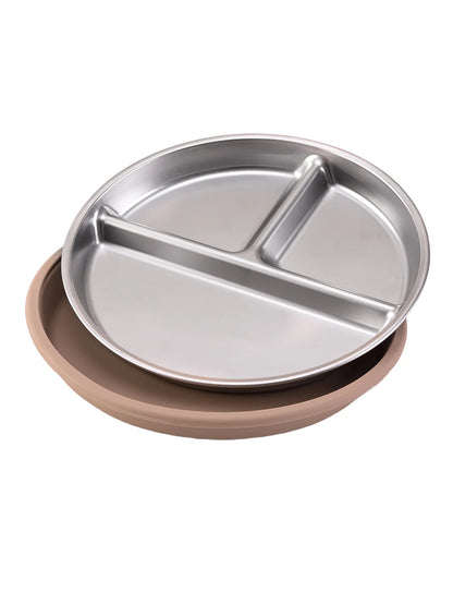 Color Kids 1PCS Stainless Steel Plate Detachable Suction Dishes Baby Feeding Sucker Bowl Food Grade Silicone Food Tray Tableware