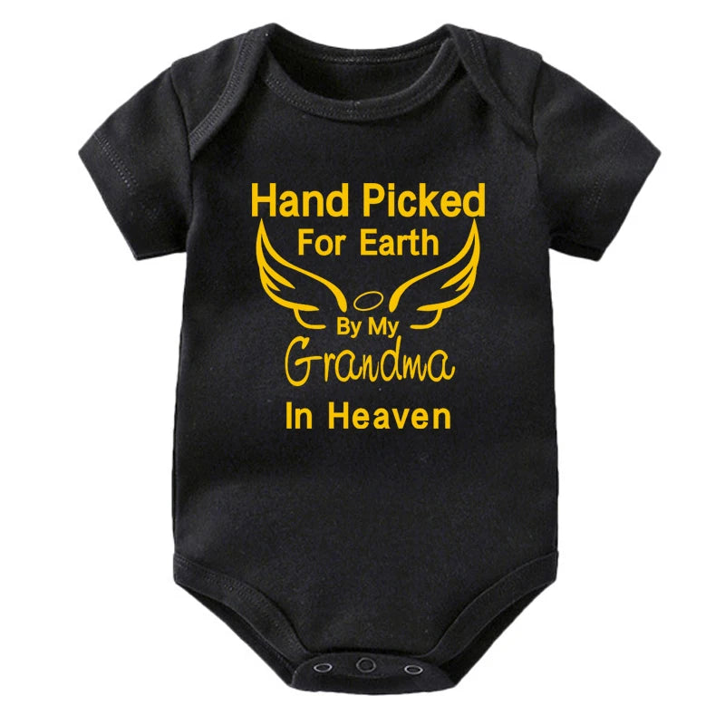 Hand Picked for Earth By My Grandpa/grandma In Heaven Baby Bodysuit Romper Summer Short Sleeve Jumpsuit Ropa