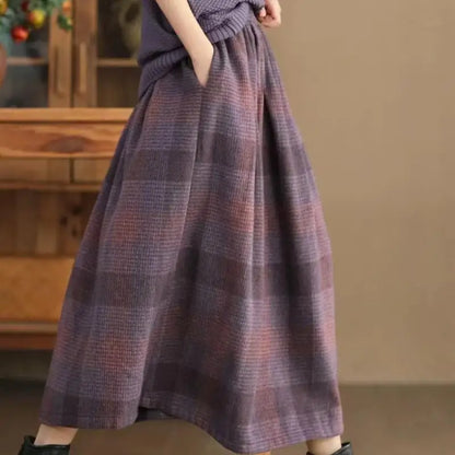 Women's new wool half skirt women's autumn winter skirt youth woven plaid warm A-line skirt girls mid long fashion woolen skirt