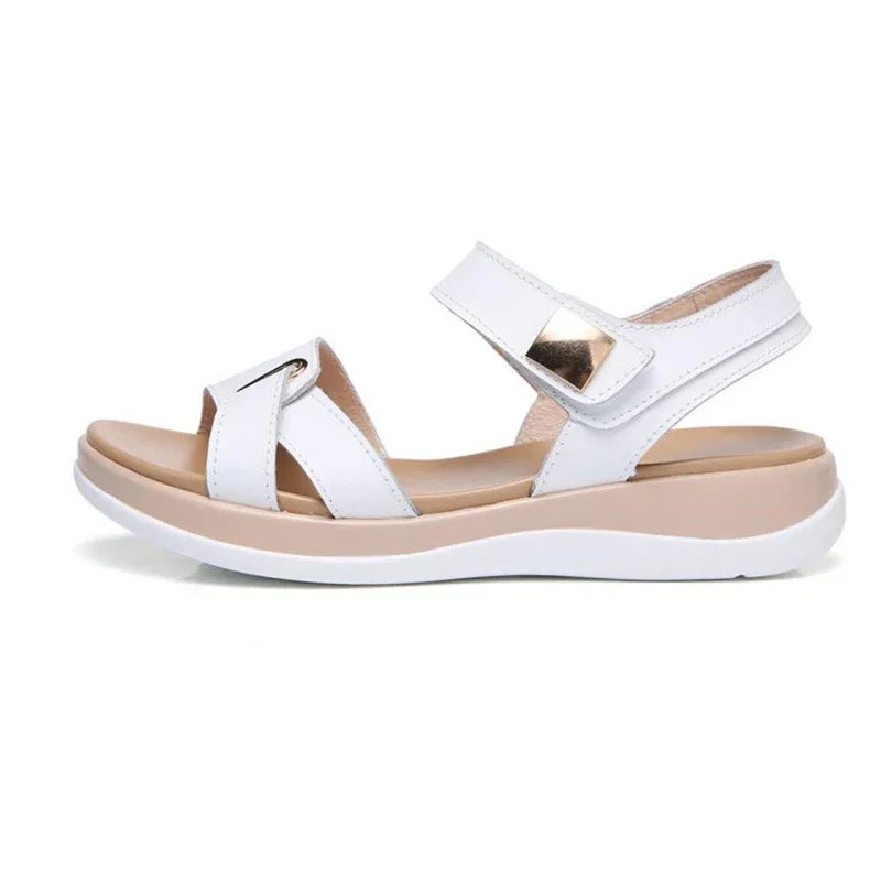 BEYARNE New Summer Women Sandals Flat shoes Woman Light Comfortable Leather Casual Hook Loop Sandalias mujerWomen's FootwearE234