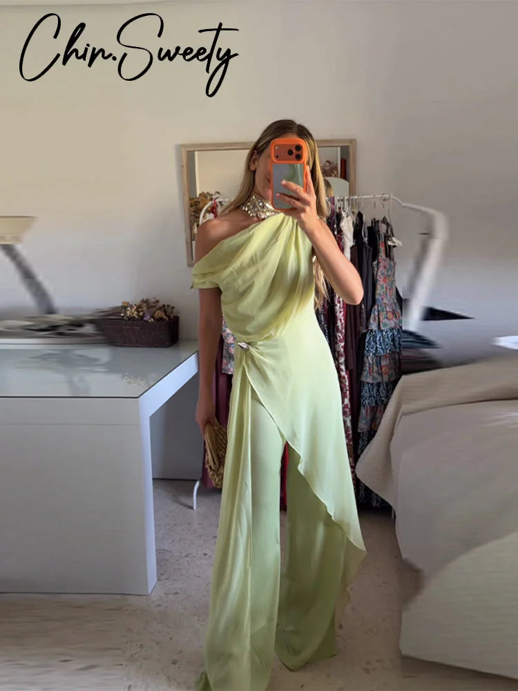 Solid Asymmetrical Women's Jumpsuit Off Shoulder Sleeveless Irregular Lady Jumpsuits 2026 Summer Fashion Female Street wear New