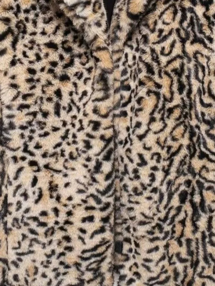 Leopard Print Warm Faux Fur Coat Women Fashion Keep Warm Lapel Collar Long Sleeves Thick Fur Coats Winter New Female Streetwear